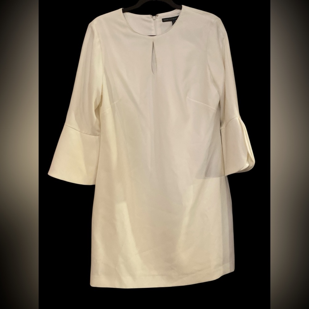 WHITE HOUSE BLACK MARKET White Keyhole Neck Petal Sleeve Shift Dress NWT Size 12